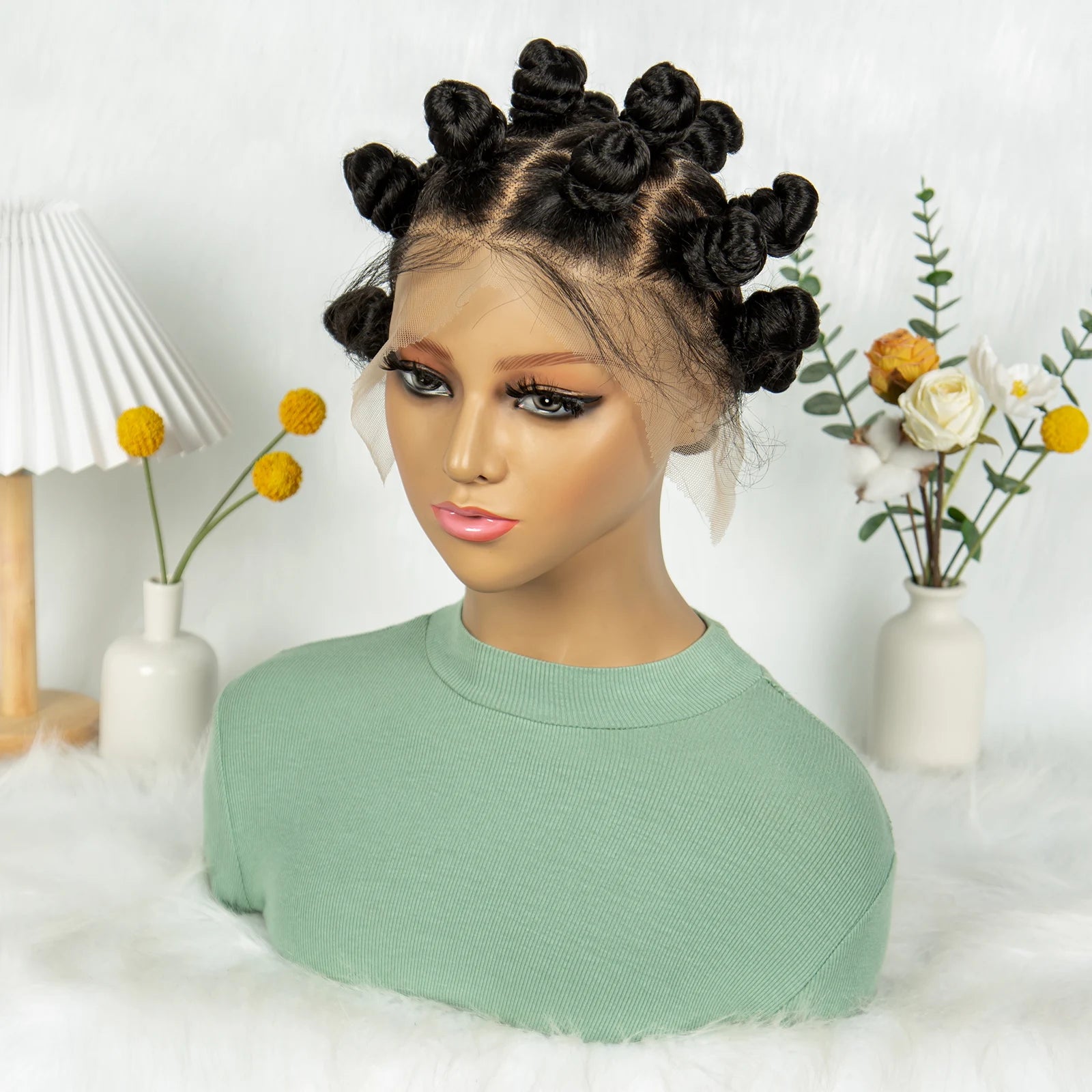 HD Transparent Lace Front Bantu Knots Wig | Synthetic | Full Lace | With Baby Hair | For Black Women