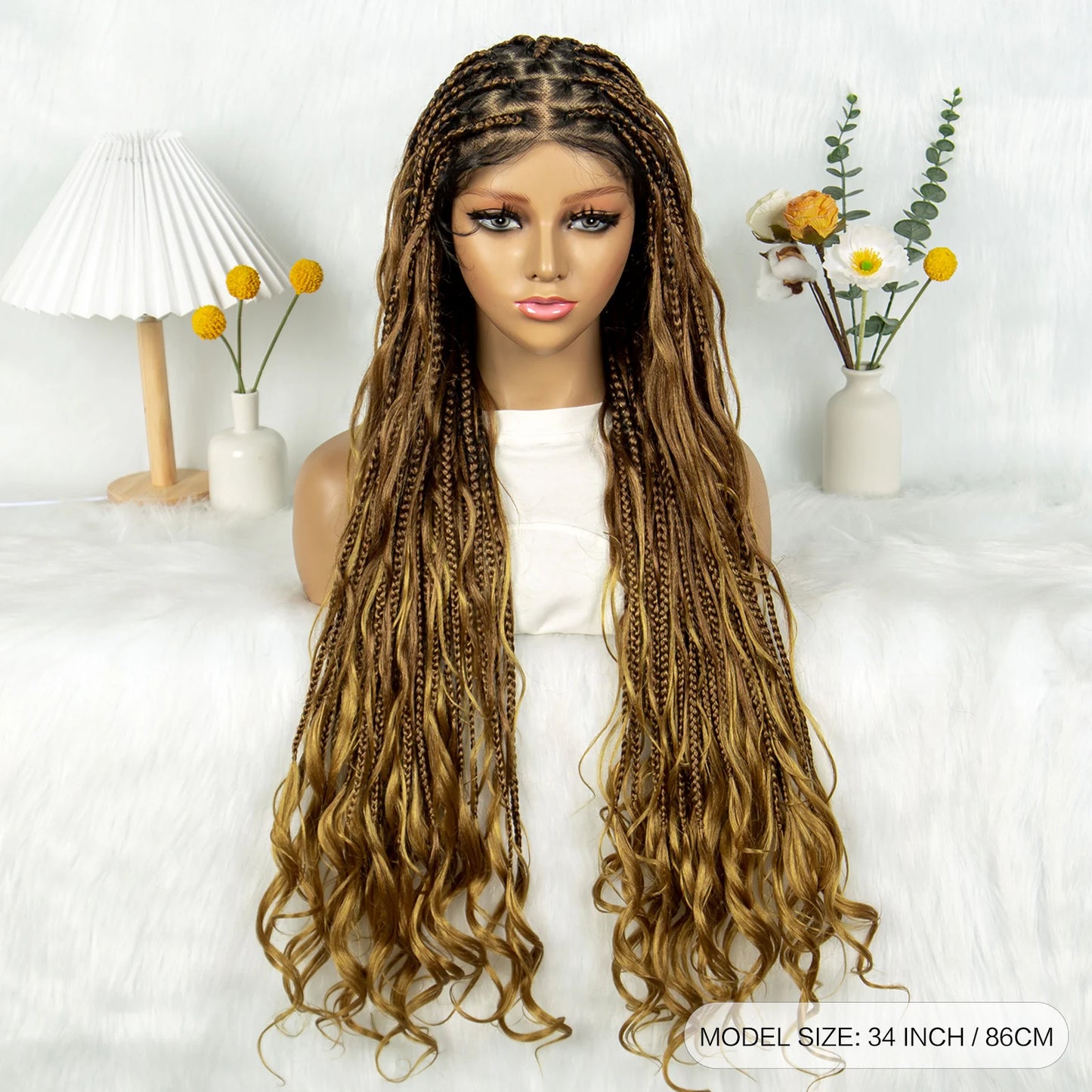 KIMA Twisted Boho Braided Wigs Curly Dreadlocks Full Lace Knotless Synthetic Box Braids Wig  Curly Wigs for Black Women