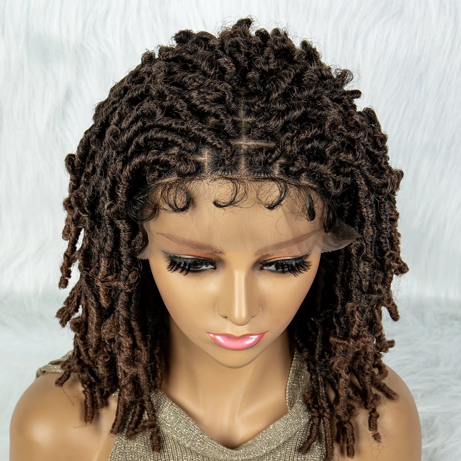 16" Short Knotless Butterfly Locs Wig | Synthetic Lace Front Luxegan