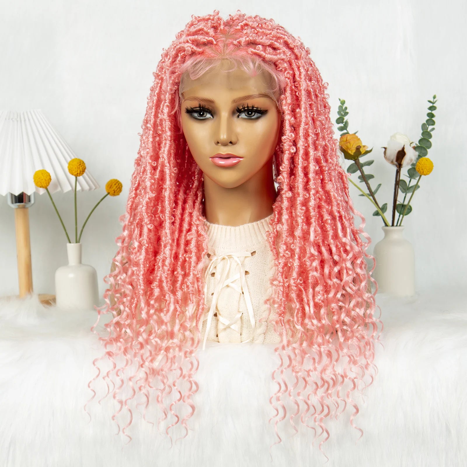 KIMA Pink Butterfly Twist Knotless Box Braided Wig | Swiss Full Lace Synthetic Locs Cosplay Wig with Baby Hair for Black Women Luxegan