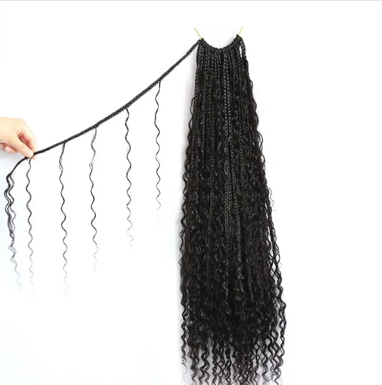 30" Crochet Boho Box Braids | Human Hair Curly Ends | Pre-Looped | Brazilian Remy Hair Extensions