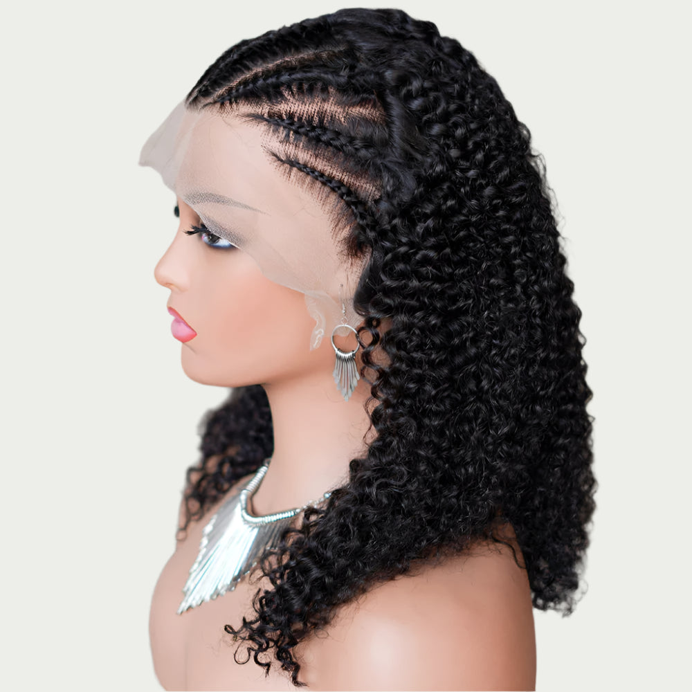 16" Afro Kinky Curly Braided Lace Front Wig | 250% Density | Brazilian Remy Hair | 13x4 Lace Luxegan