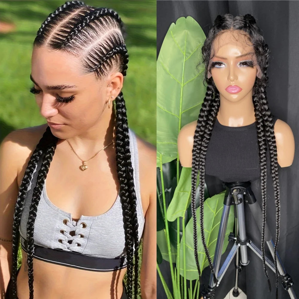 34" Blonde 4x Braids Wig | Double Dutch Cornrows & Twist Braids | Baby Hair | Synthetic Luxegan