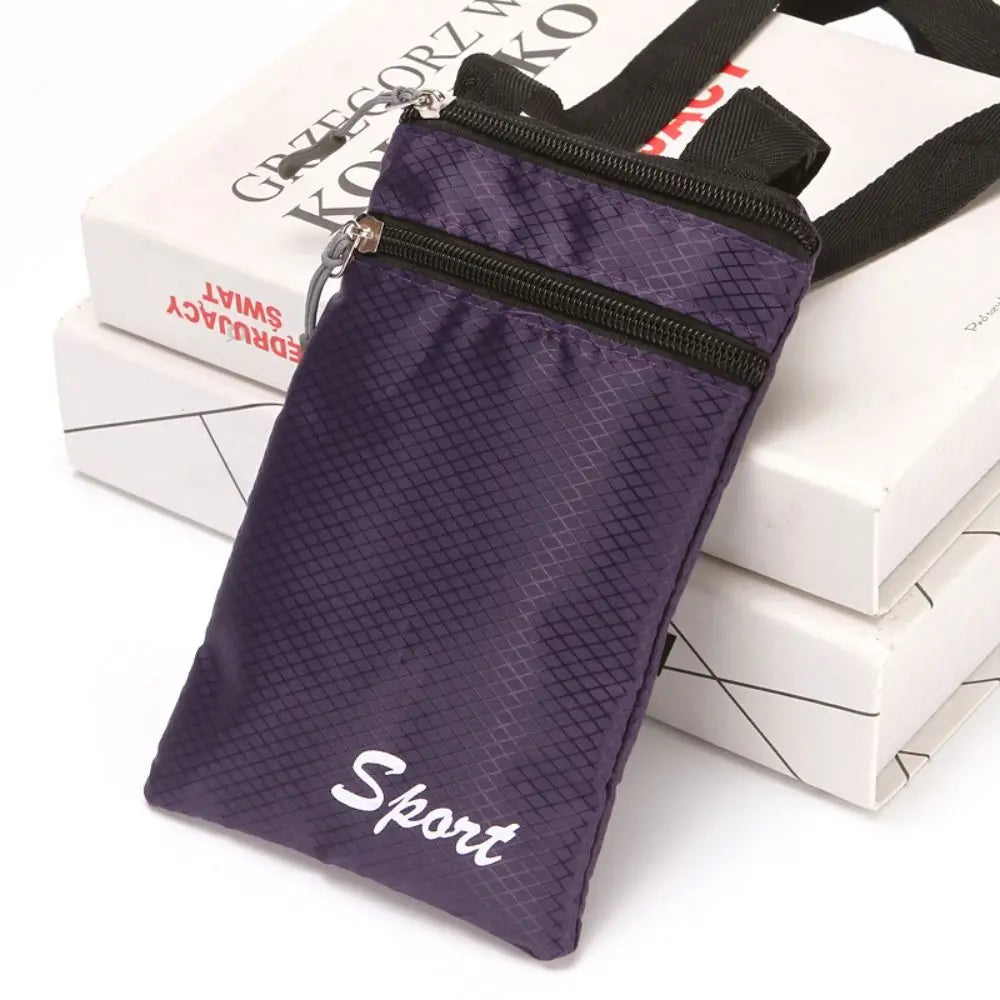 Fashionable Solid Color Phone Bag | Simple Square Oxford Crossbody | Unisex Outdoor Hanging Messenger & Coin Purse with Letter Detail Luxegan