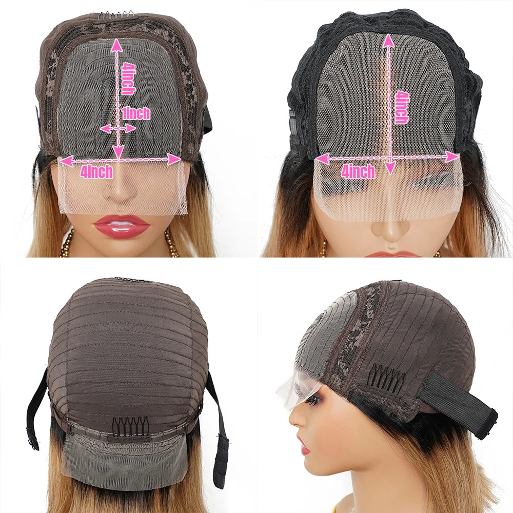 Ombre Honey Blonde & 1B/30 Straight 4x4 Lace Closure Wig | 150% Density Middle Part Remy Human Hair Luxegan