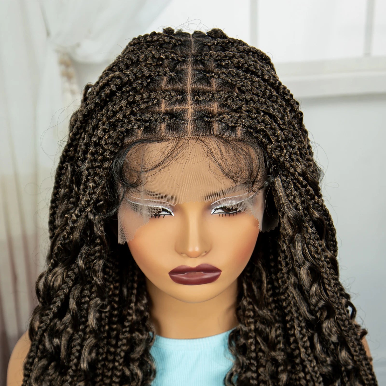 Ombre Knotless Braids Wig | Curly Ends | Full Lace | Baby Hair | Handmade Luxegan
