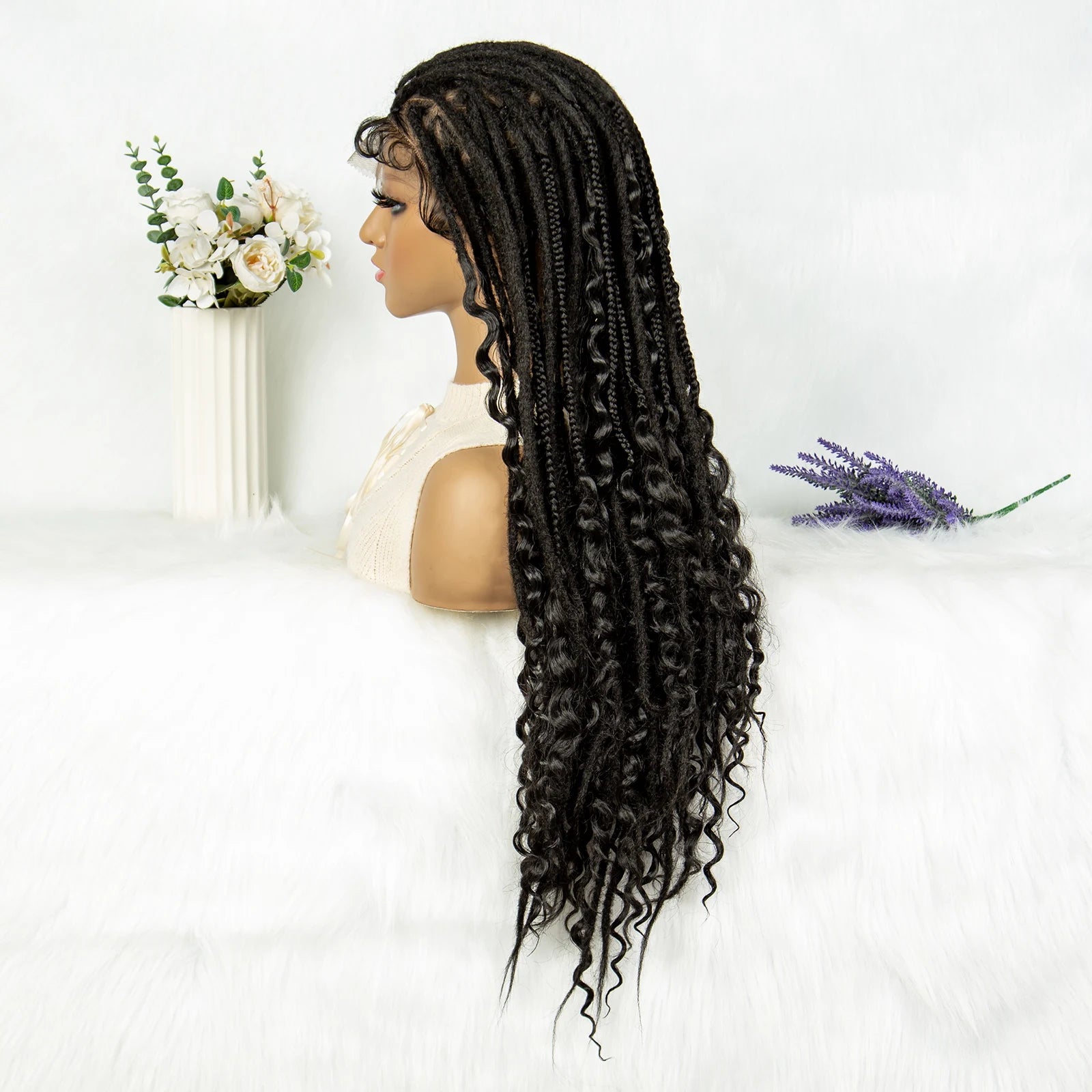 Curly End Dreadlocks Box Braids Wig | Full Lace Pre-Plucked Luxegan