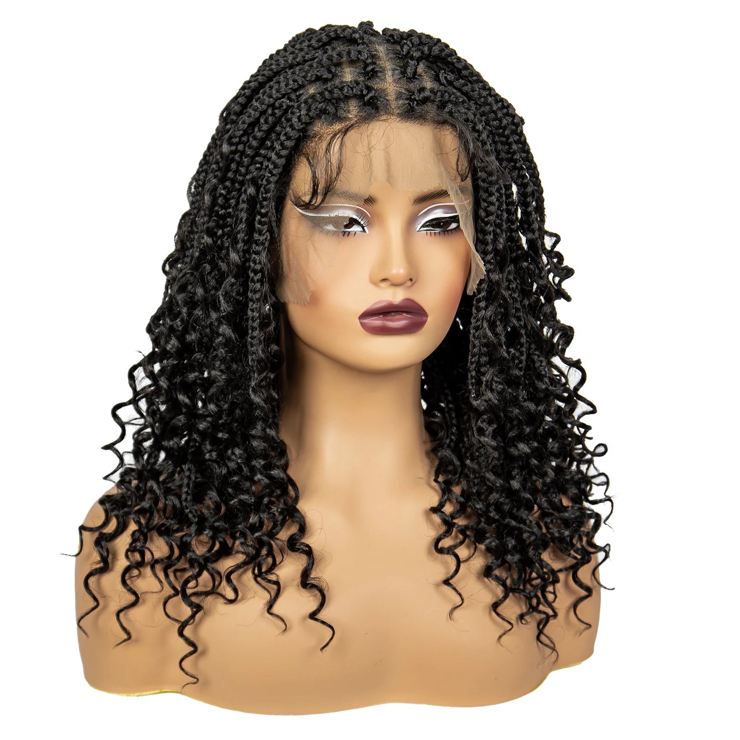 Short Boho Knotless Braids Bob Wig with Curly Ends | Full Lace Luxegan