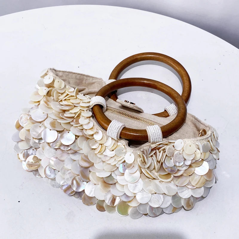 Small Shell Evening Bags for Women | Luxury Designer Handbag Purses & New Canvas Inlaid Acrylic Wooden Handle Chain Shoulder Bag Luxegab
