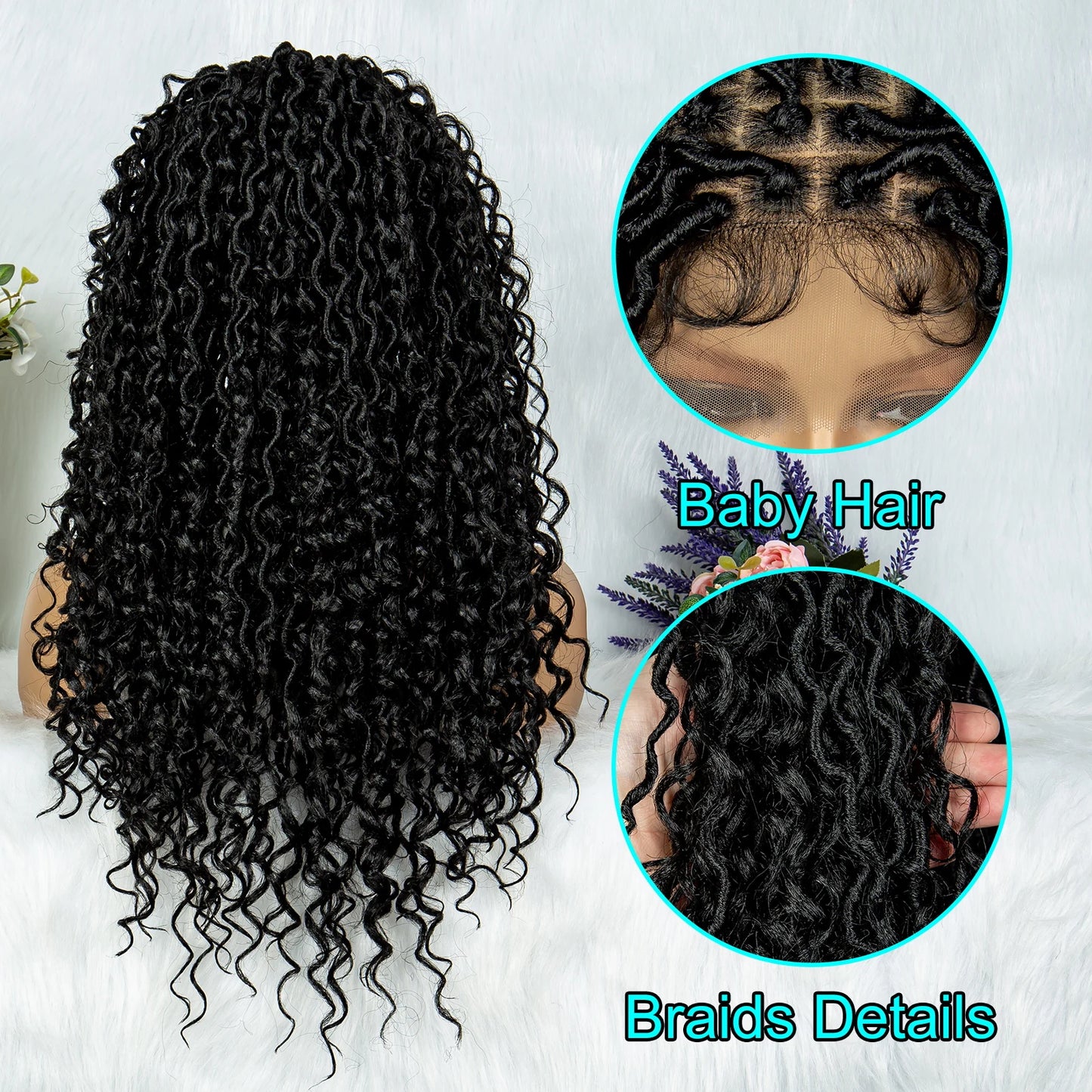 Lightweight Curly End Box Braids Wig | Lace Front Cornrows & Baby Hair Luxegan