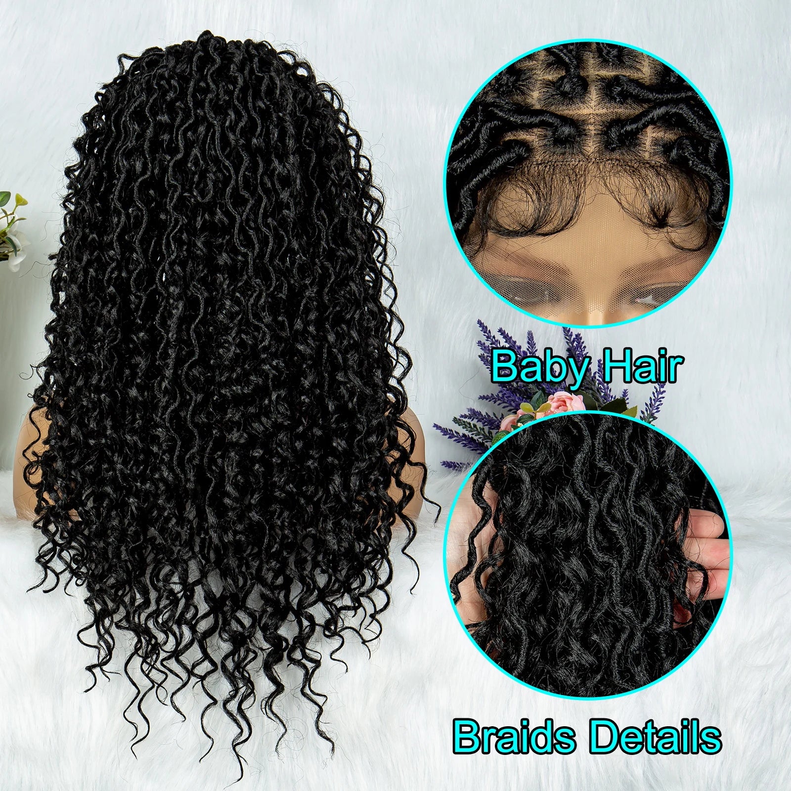Lightweight Curly End Box Braids Wig | Lace Front Cornrows & Baby Hair Luxegan