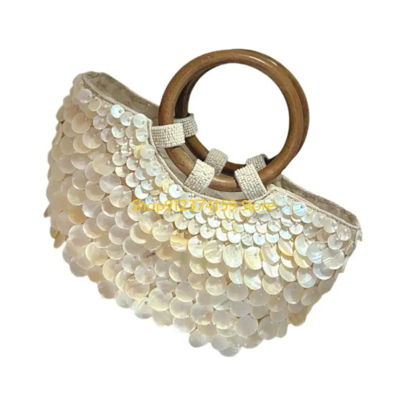 Elegant Beaded Shell Design Top Handle Purse | Bohemian Handmade Handbag for Vacation & Casual Occasions Luxegan