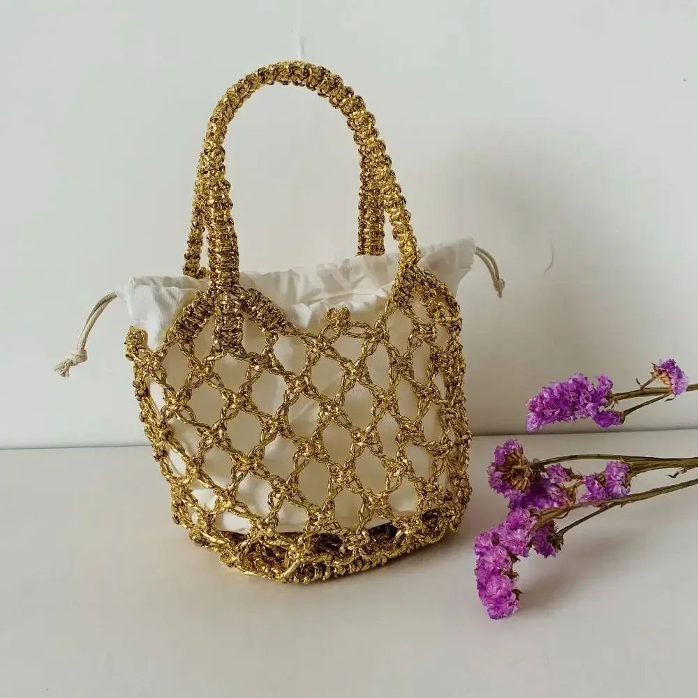 Fashion Luxury Women Woven Handbag Large Capacity Storage Bag | Drawstring Bag Portable Woven Bag Weave Bucket Bag For Girls Luxegan
