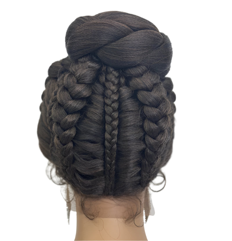Bun Updo Braided Wig | Cornrow Accents | 1B/30 Ombre | Lace Front | Baby Hair | Synthetic Hair