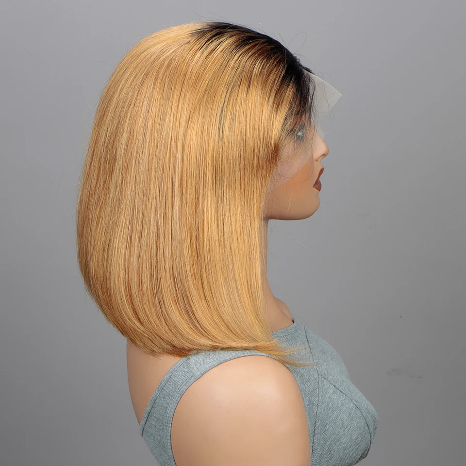 Ombre 1B/99J Burgundy & 1B/27 Honey Blonde Straight Bob Wig | HD Transparent Lace Front Human Hair (Glueless) Luxegan