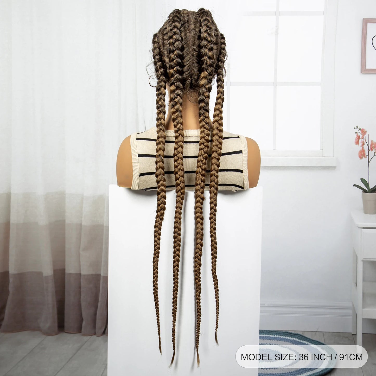 36" Natural Cornrow Braids Wig | Lace Front | Baby Hair | Long Braids Luxegan