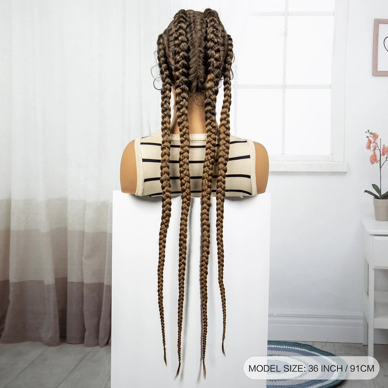 36" Natural Cornrow Braids Wig | Lace Front | Baby Hair | Long Braids Luxegan