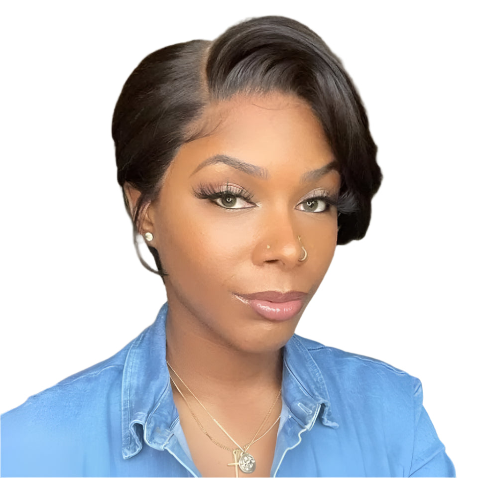 Natural Honey Color Pixie Bob Wig | Straight Human Hair with Bangs & Part Lace Luxegan