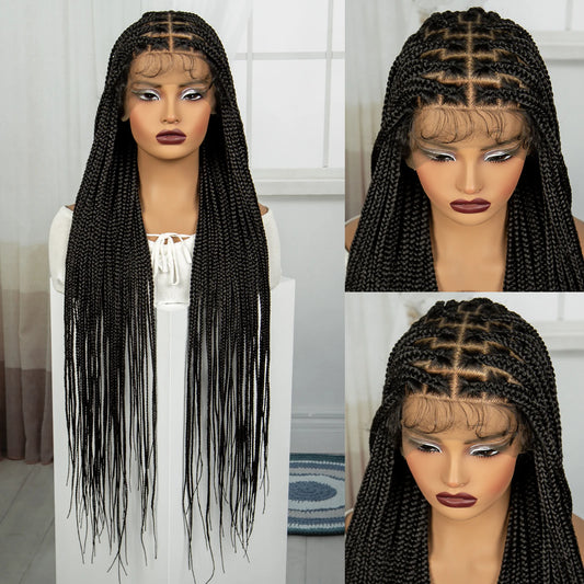 36" Knotless Box Braids Wig | Transparent Full Lace | Baby Hair Luxegan