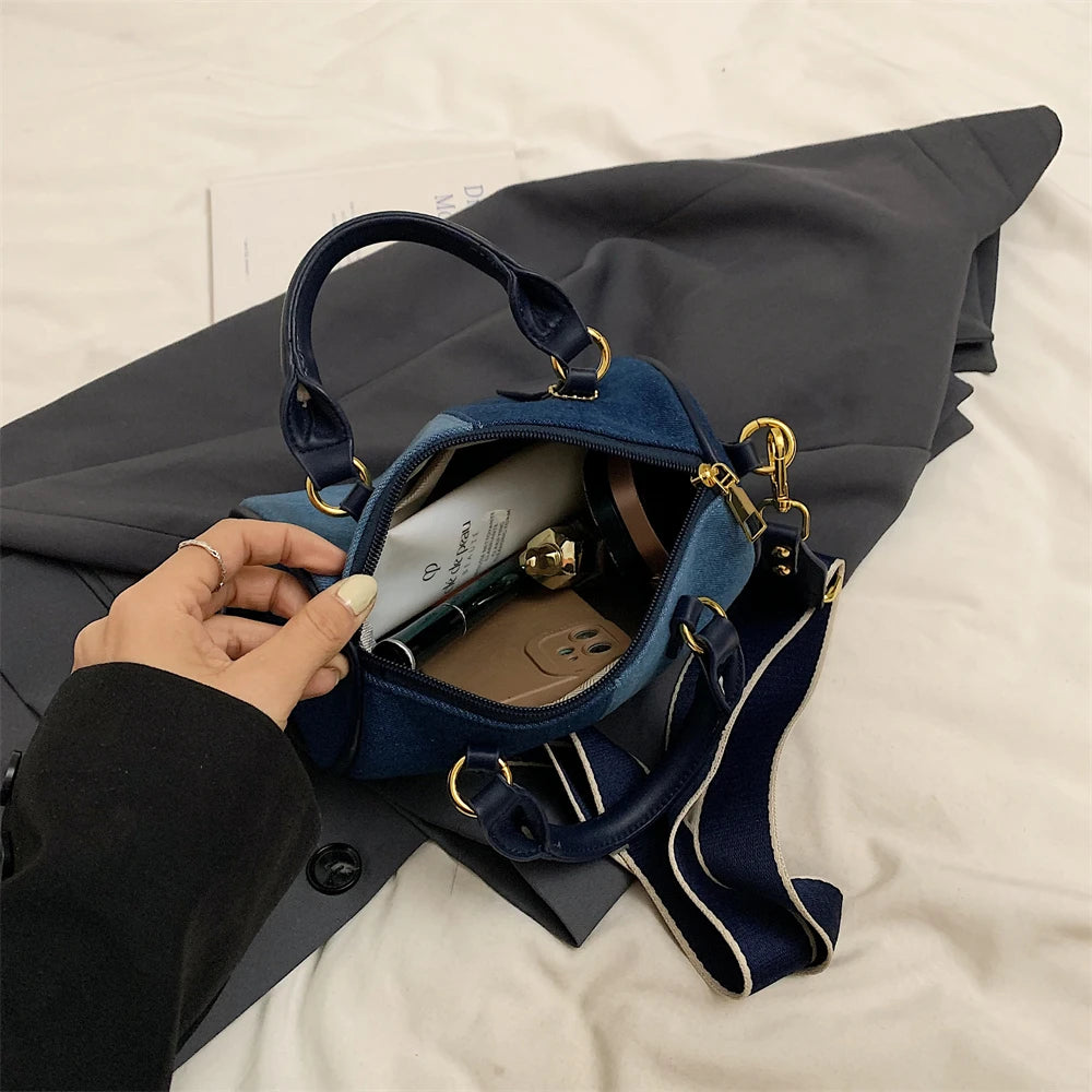 Patchwork Colorblock Mini Handbag | Denim Shoulder & Crossbody Bag Luxegan