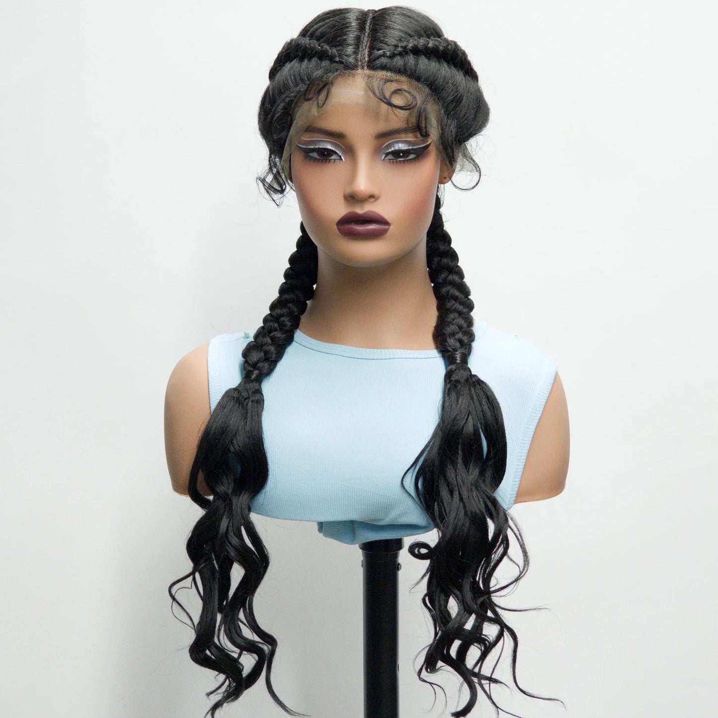 34" Twist Braids Wig | Curly Ends | Lace Front | Baby Hair | Natural Color Luxegan