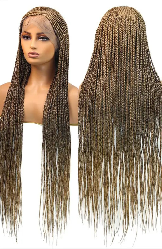 36" Blonde Cornrow Box Braided Wig | 613 Synthetic | Full Lace Front | Side Part | For Women
