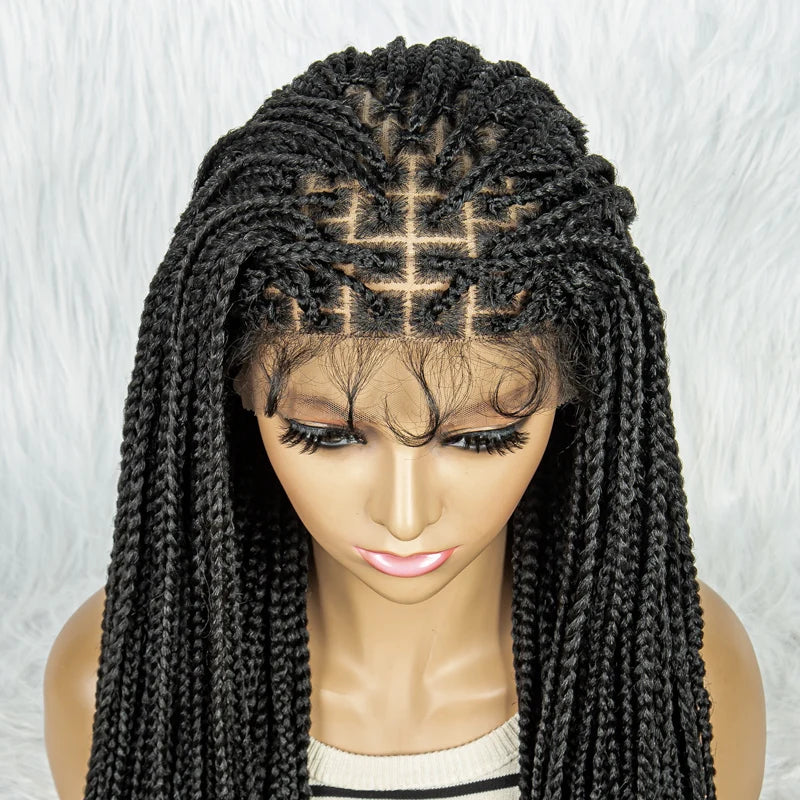 36 Inch Synthetic Braided Wigs Knotless Boho Braided Lace Wigs with Curly Ends Lace Front Braiding Hair Wig for Black Women Luxegan