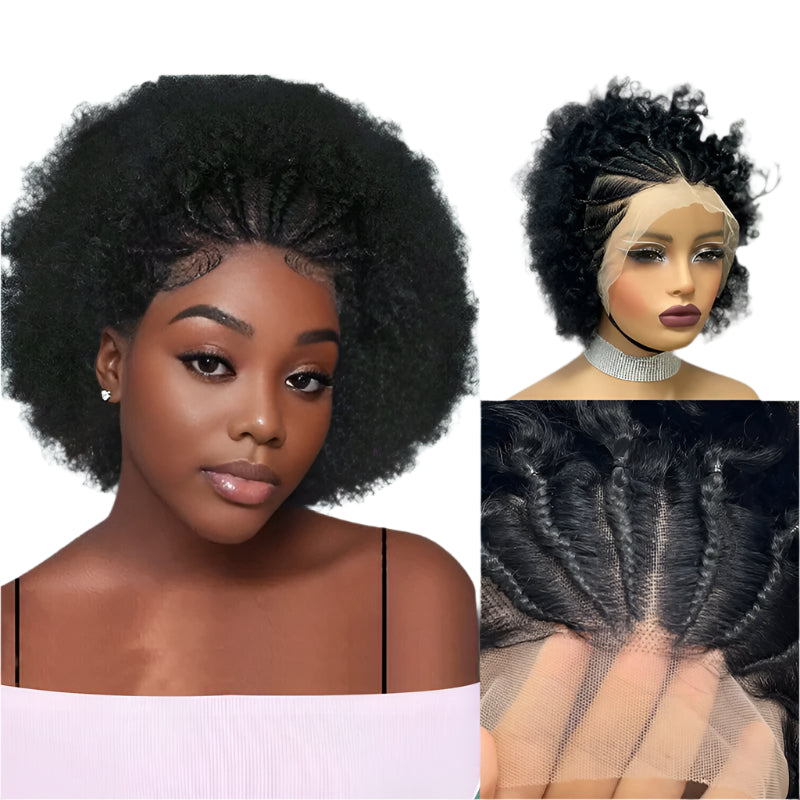 8" Afro Curly Braids Bob Wig | 13x4 Lace Front | 150% Density | Glueless | Human Hair