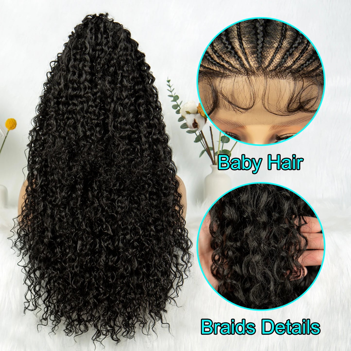 Kima Ombre Cornrow & Curly Ponytail Wig | 13x4 Lace Front | Half Updo | Synthetic Hair | Black Women