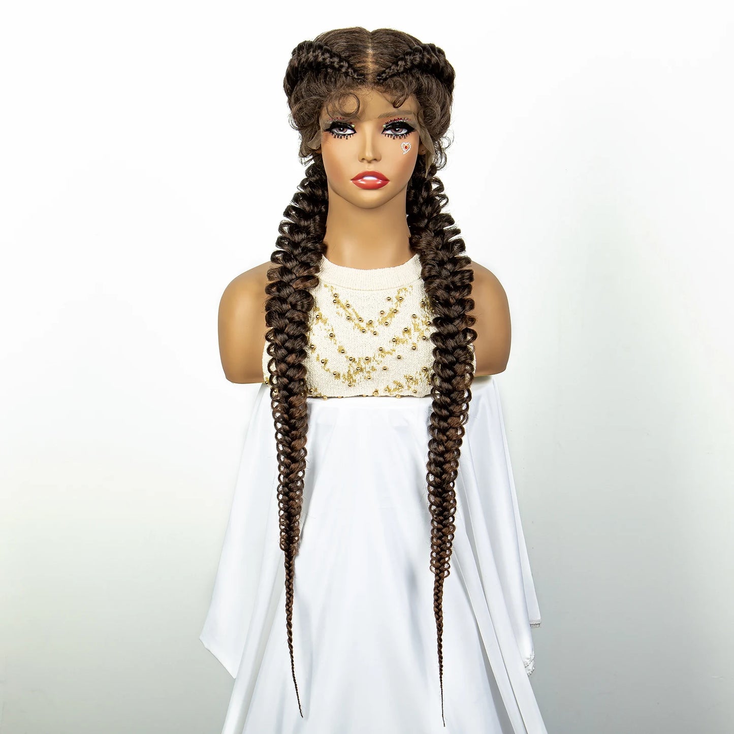 1B/30 Dark Brown Dutch Box Braids Wig | Synthetic Lace Frontal | Fishtail Braids | With Baby Hair | For Black Women