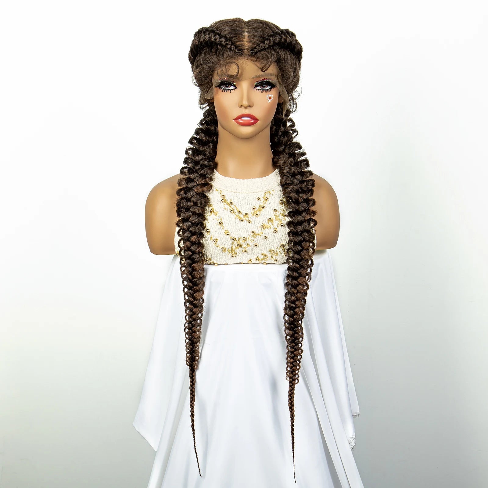 1B/30 Dark Brown Dutch Box Braids Wig | Synthetic Lace Frontal | Fishtail Braids | With Baby Hair | For Black Women