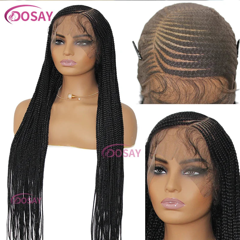 36" 360 Full Lace Cornrow & Goddess Locs Wig | Knotless Braids | Transparent Lace | Baby Hair