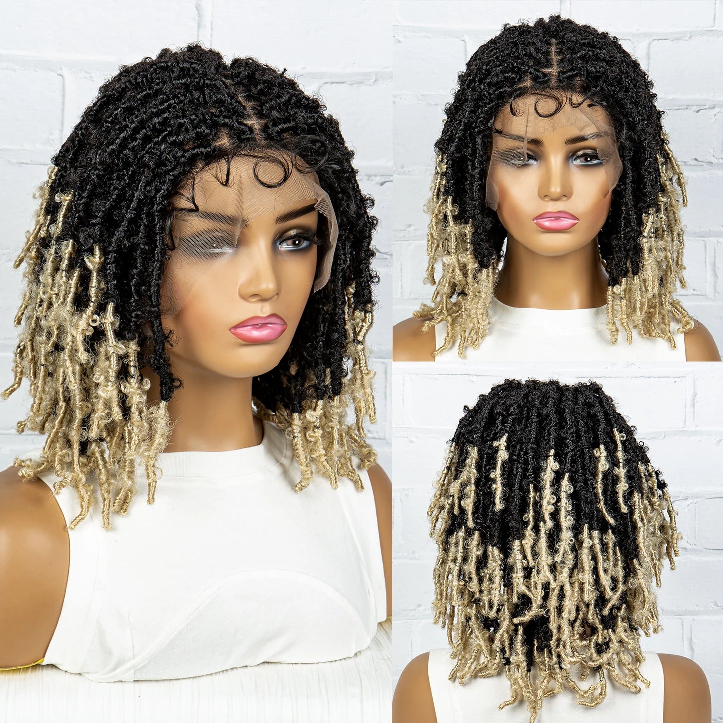 Burgundy Short Faux Locs Wig | Knotless Braids | Synthetic Lace Front | With Baby Hair | For Women