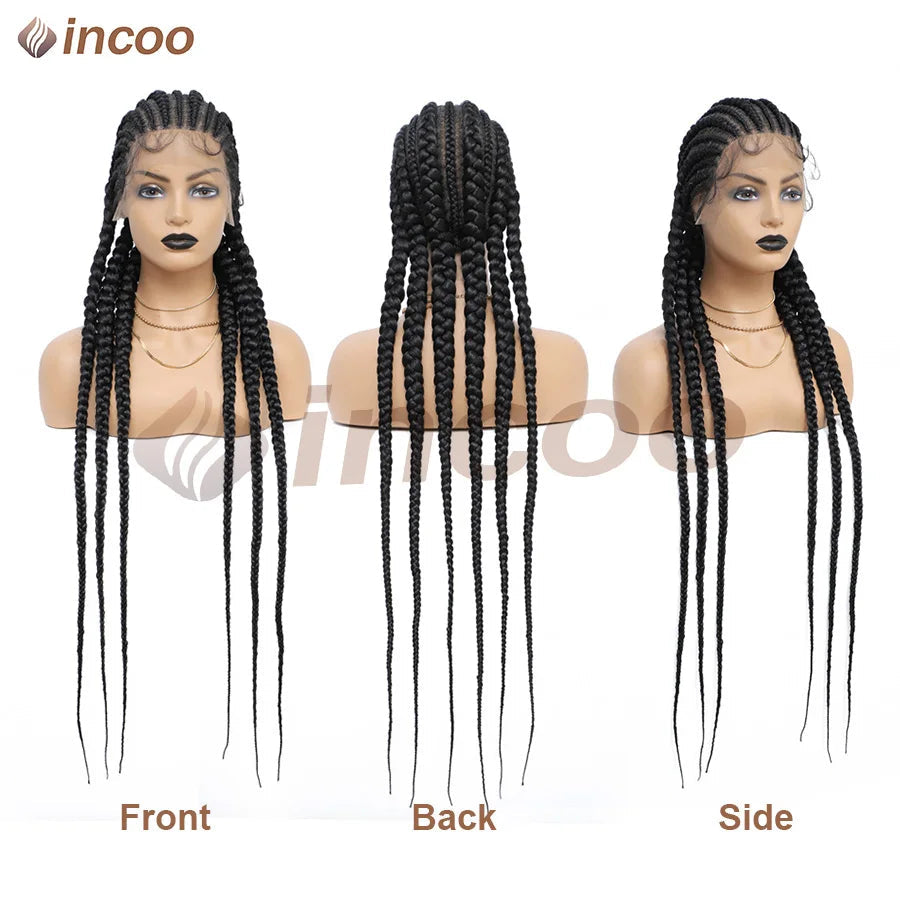 Synthetic Full Lace Cornrow Braided Wigs 36'' Lace Front Wig Jumbo Braids Wig For Black Afro Women Goddess Twists Box Braids Wig Luxegan