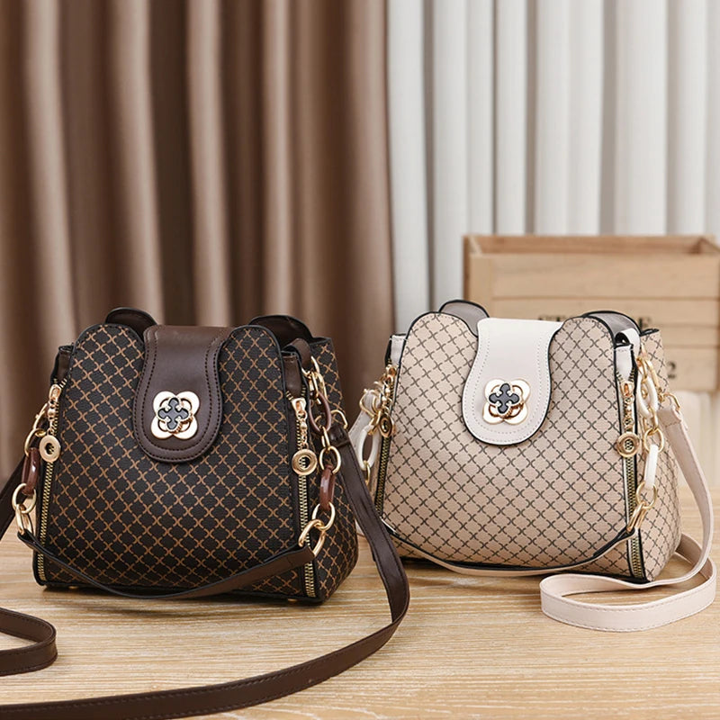 PU Leather Bucket Bag | Luxury Check Print Large Capacity Crossbody Handbag Luxegan