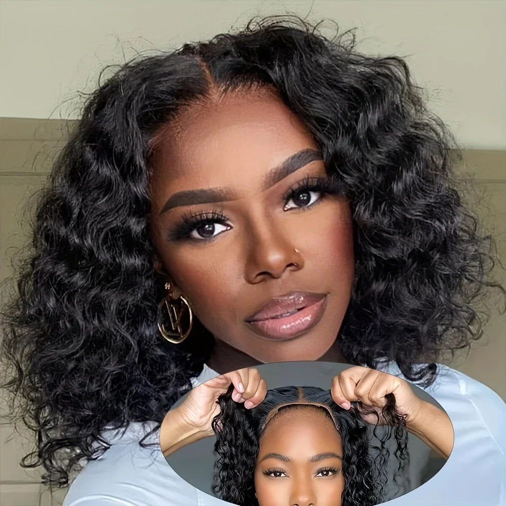 12A Water Wave Bob Wig | Glueless Lace Front Wig | Brazilian Remy Hair | Pre-Plucked Luxegan