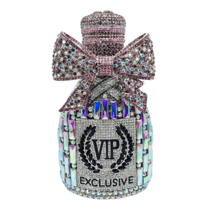 Women Rhinestones Clutch Purse Champagne Bottle Evening Bags Diamond Hard Metal Clutches Wedding Party Minaudiere Purses Luxegan