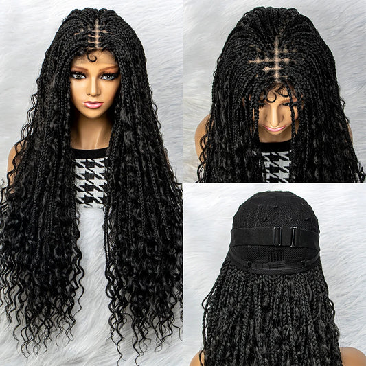 Curly End Box Braids Lace Frontal Wig with Baby Hair | Synthetic Full Lace Braided Wig for Black Women Luxegan