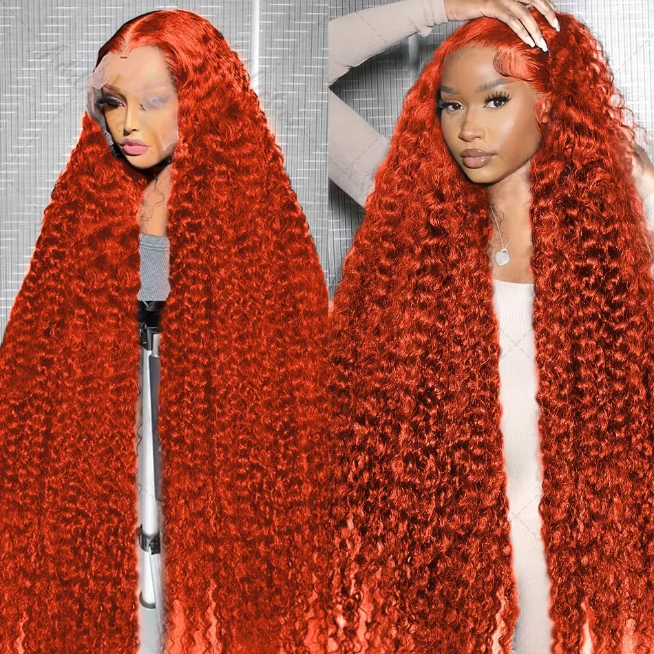 Radiant Orange Ginger Water Wave Wig | Sophisticated 13x6 HD Transparent Lace | Elegant "Brazilian Remy" 30-Inch Length | "Dignified" Pre-Plucked Deep Curly Human Hair for Radiant Versatile Styling Luxegan