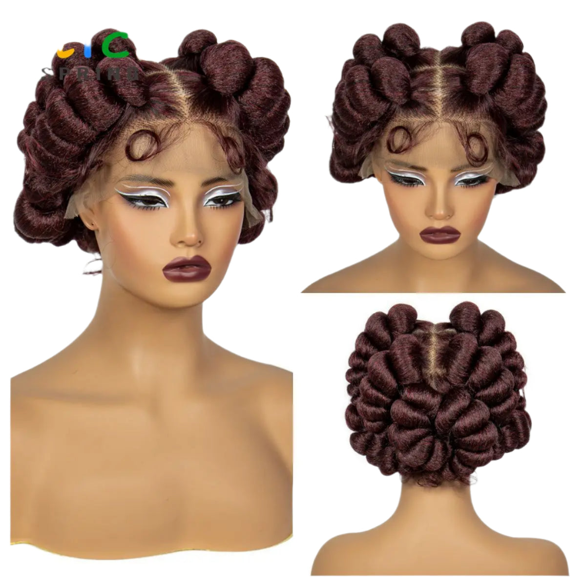 Short Cute Handmade Bantu Knotless Braided Wig with Baby Hair | Full Lace Synthetic Wig for Black Women Luxegan