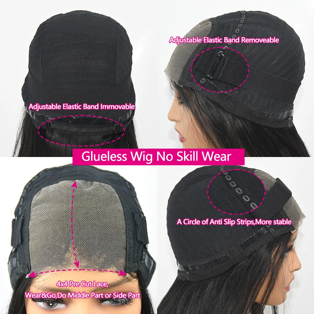 Straight Bob Wig | Glueless | Brazilian Remy Hair | 4x4 Lace Closure | Pre-Cut | Ready to Wear | Natural Black