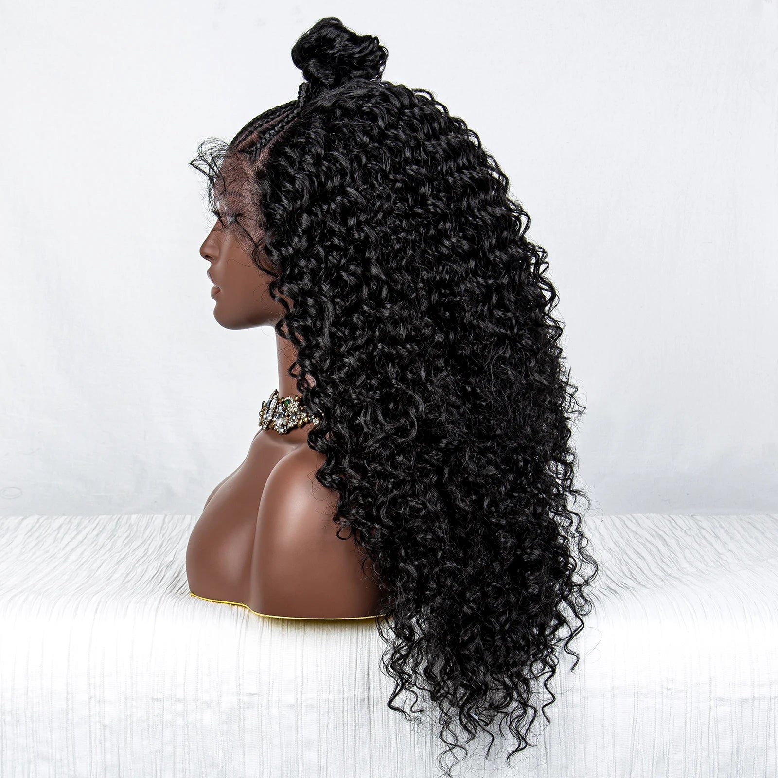24" Kinky Curly Braids Wig with Buns | 13x4 Transparent Lace Front | Baby Hair Luxegan