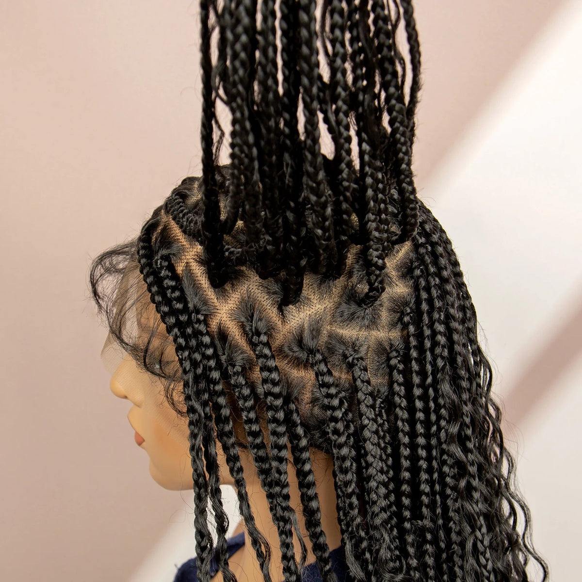 Synthetic Full Lace Bohemian Box Braided Wigs with Baby Hair Boho Box Braided Wigs Curly Hair Full Lace Front Wigs Luxegan