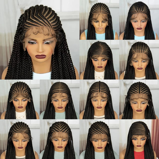 36" Cornrow Braids Wig | Transparent Full Lace Front | Baby Hair Luxegan