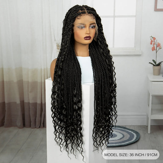 36" Boho Knotless Box Braids Wig | Natural HD Full Lace | Baby Hair Luxegan