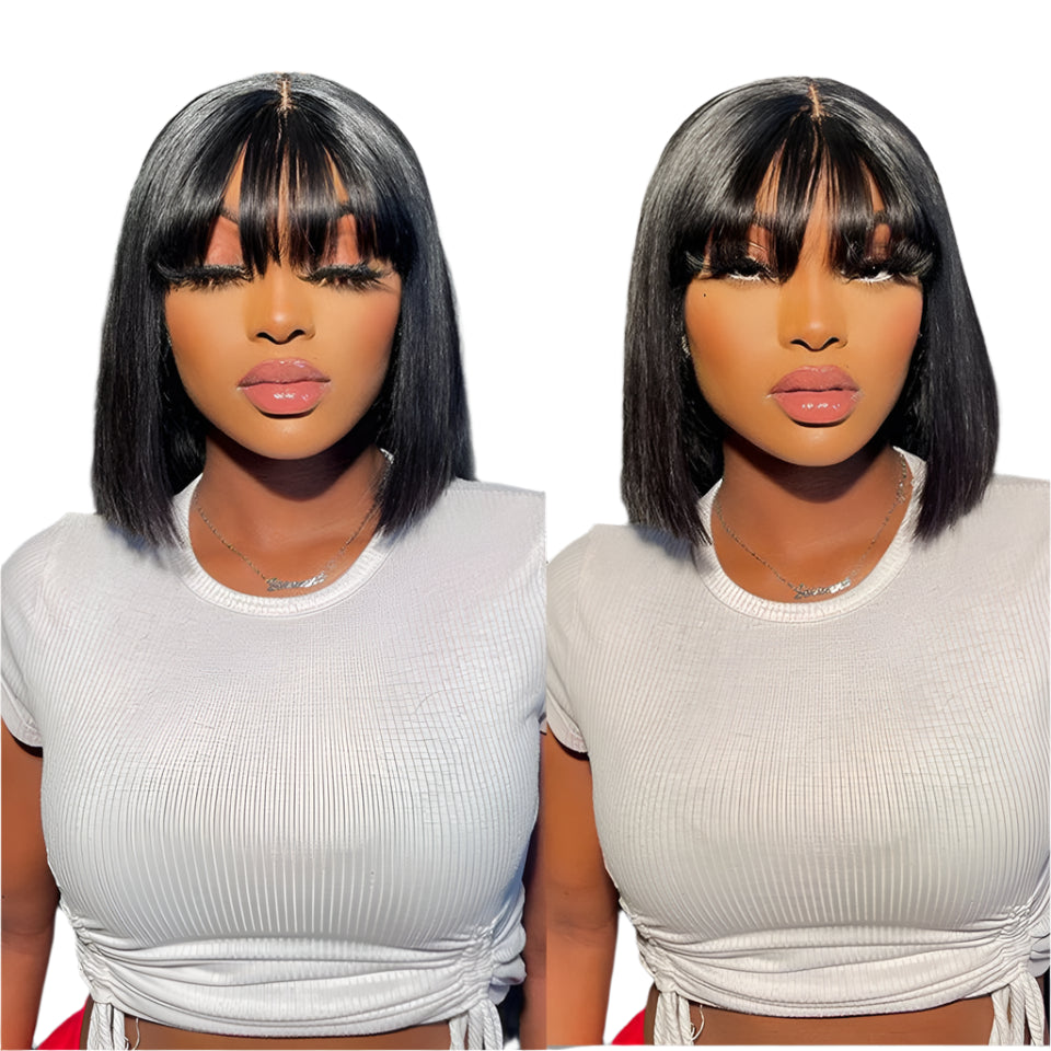 Glueless Brazilian Straight Bob Wig | Realistic Scalp & Bangs Luxegan
