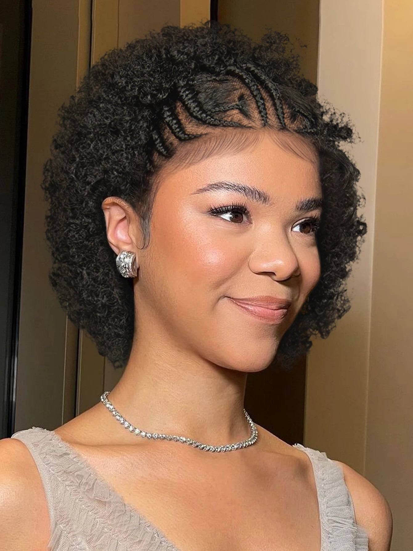 Short Natural Afro Kinky Curly Cornrow Braids Wig | Full Lace | Baby Hair Luxegan