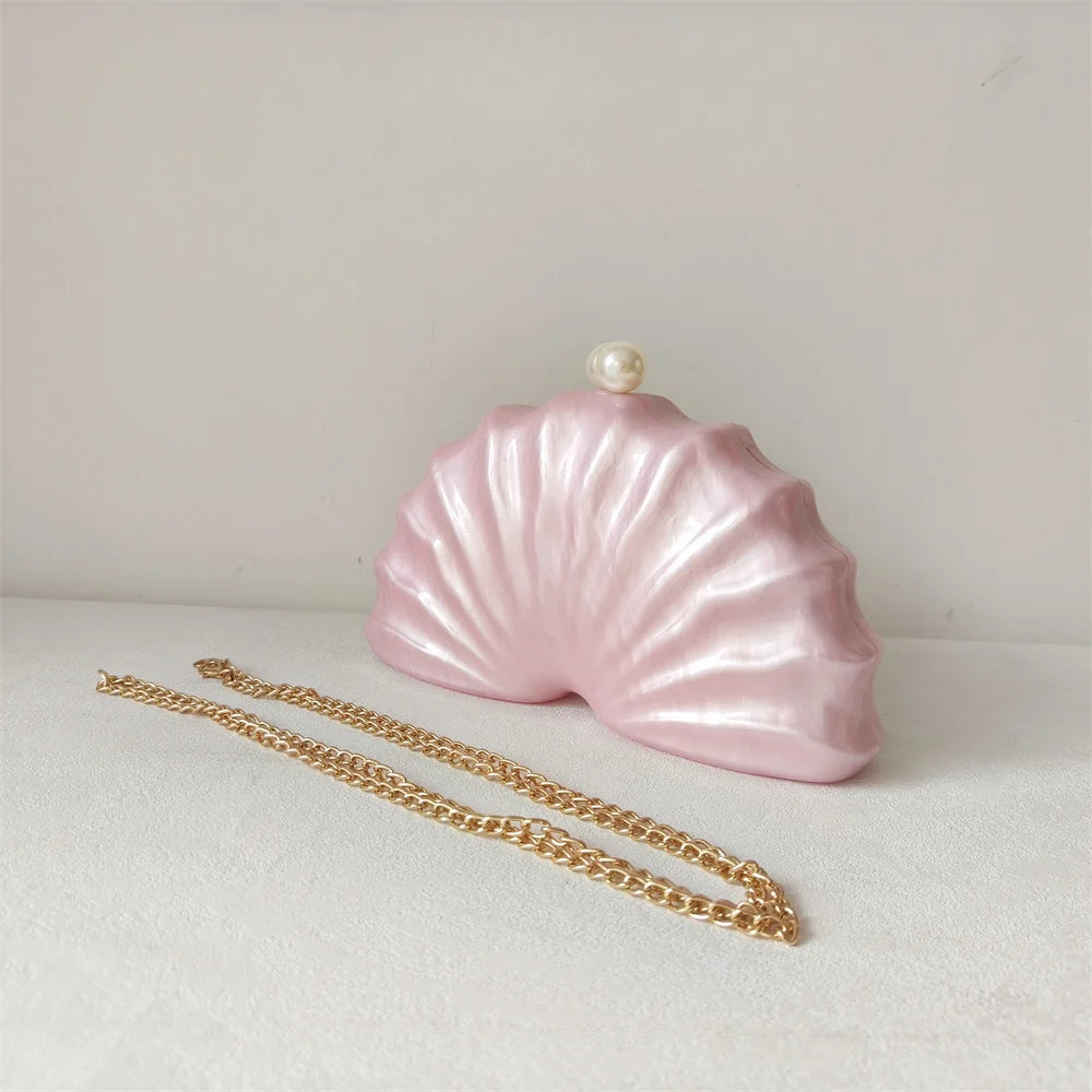 Original Acrylic Beaded Clutch | Half-Moon Shell Shoulder Bag Luxegan