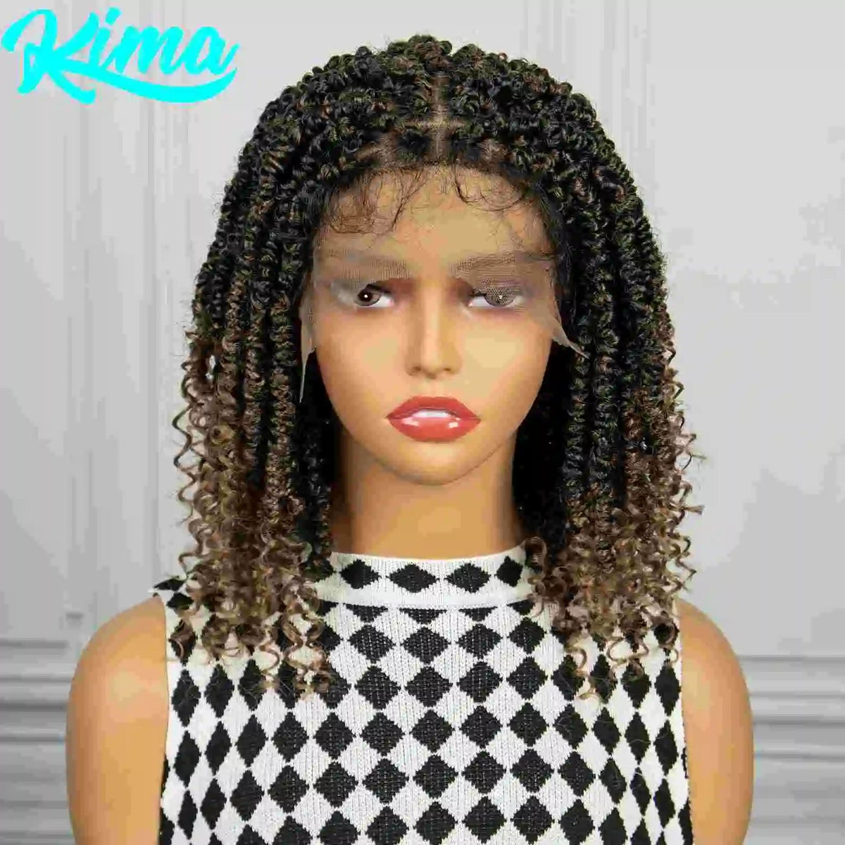 1B/27 Short Passion Twist Lace Front Wig | Knotless Braids | Baby Hair | Synthetic Twist Spring Wig Luxegan