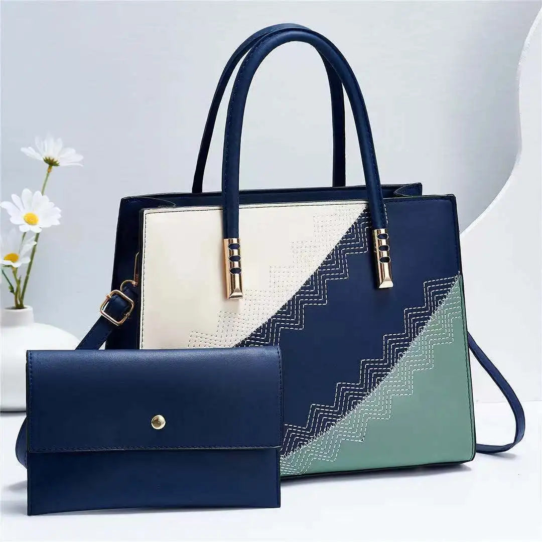 Fashion Spliced Women's Bag | Fashion Women's Handbag + Wallet European and American Large Capacity One Shoulder Crossbody Bag Luxegan